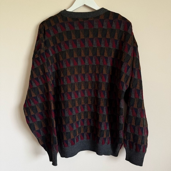 Vintage Van Heusen Men’s Gray Geometric Pullover 90s y2k Grandpa Sweater L - Picture 5 of 5